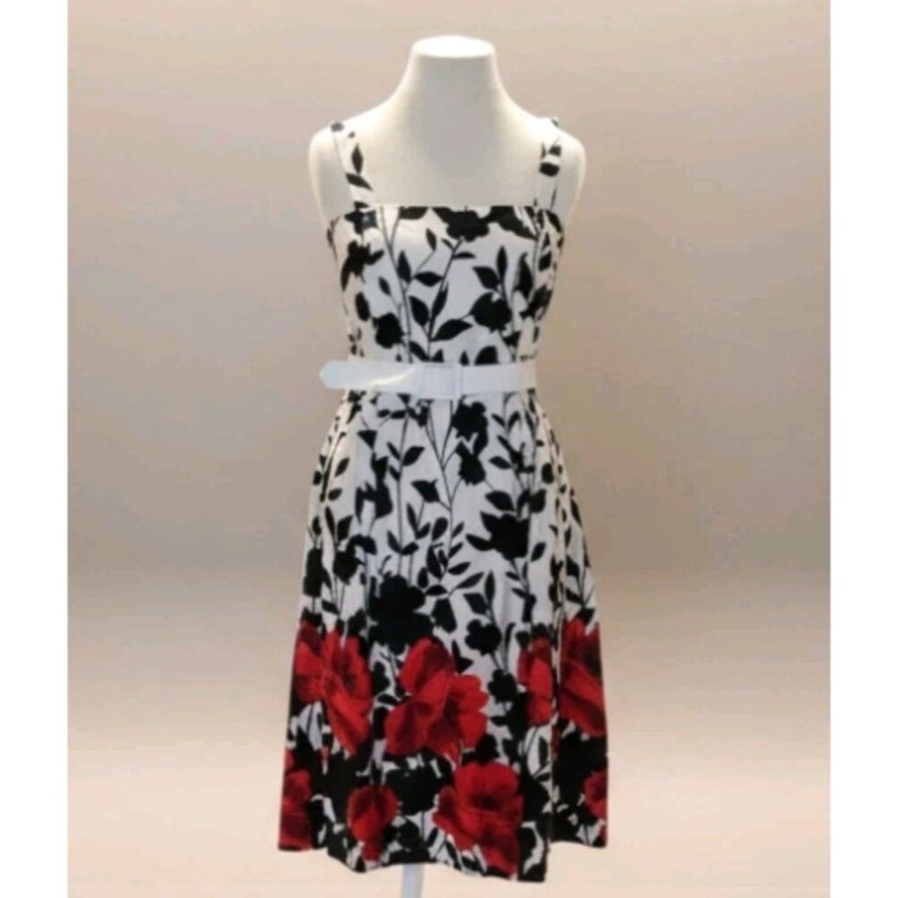 Vintage Jessica Howard Size 10 Black White Red Floral Tea Party Dress - Picture 1 of 7